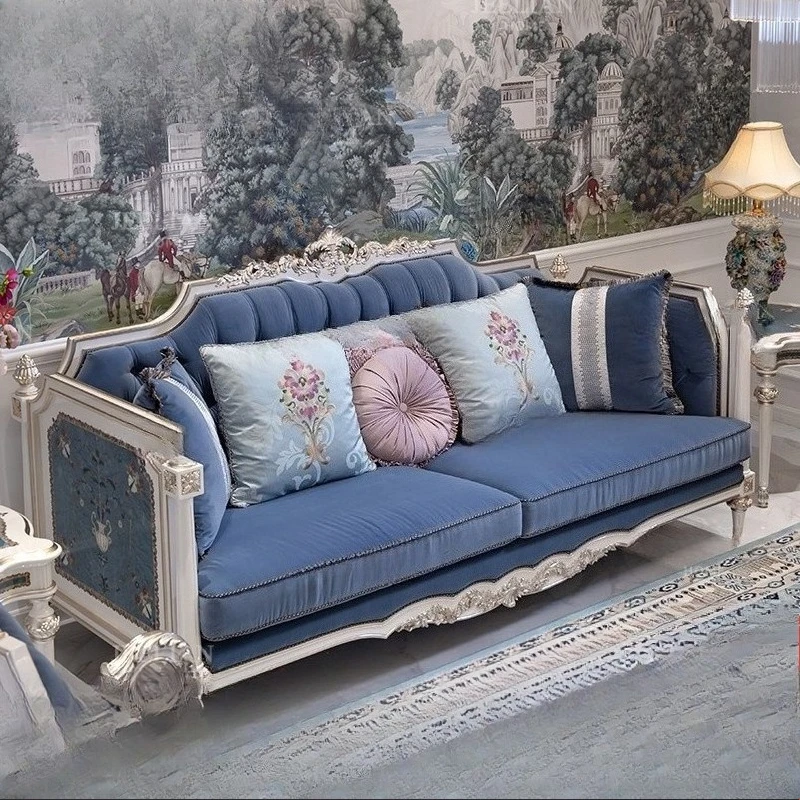European living room furniture French luxury shell parquet three-person sofa coffee table leisure chair combination