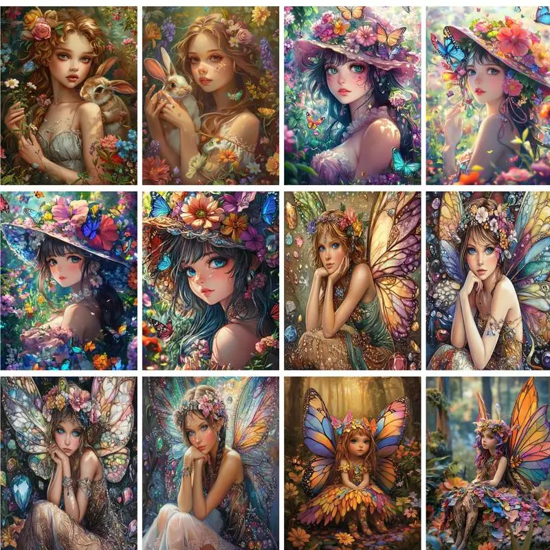 

PhotoCustom 60x75cm Frame DIY Painting By Numbers Butterfly Girl Acrylic Paint Drawing By Numbers Figure Home Wall Art Picture