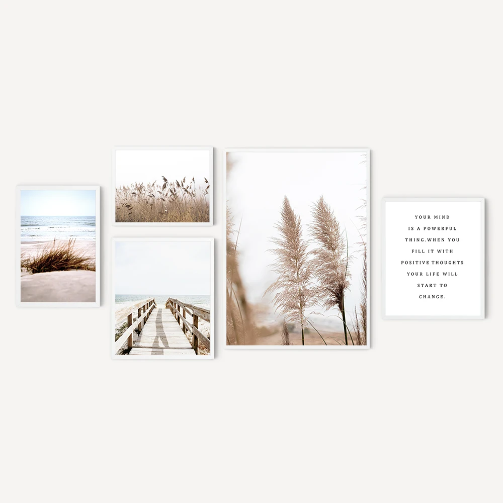 

Trestle Reeds Seaside Beige Nordic Poster Wall Art Canvas Print Modern Landscape Living Room Picture Scenery Decorative Painting