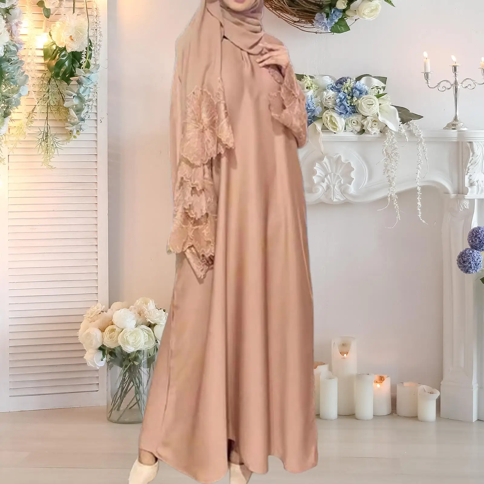 

Women Muslim Robe with Hijab Soft Traditional Middle Eastern Clothing Muslim Dress for Casual Holidays Festivals Banquet Party