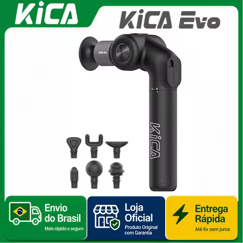 KiCA Evo Fascia Gun Pistola de massagem muscular portátil 15kg 3 engrenagens 3200rpm com 6 cabeças de massagem Haste de extensão retrátil de 9cm em liga de alumínio
