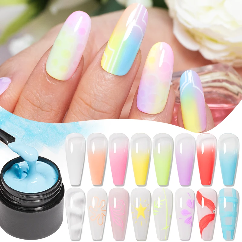 BOZLIN Candy Ombre Puff Gel Nail Polish 5ml High Saturated Thick Paint Gradient Nail Polish Gel Gloss Gel Soak Off UV LED Nails