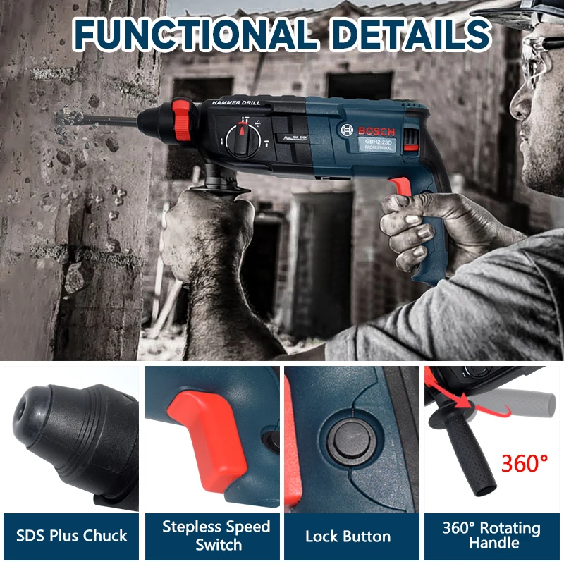 

BOSCH multi-functional percussion drill electric drill three high-power electric hammer home GBH2-26/28 power tools