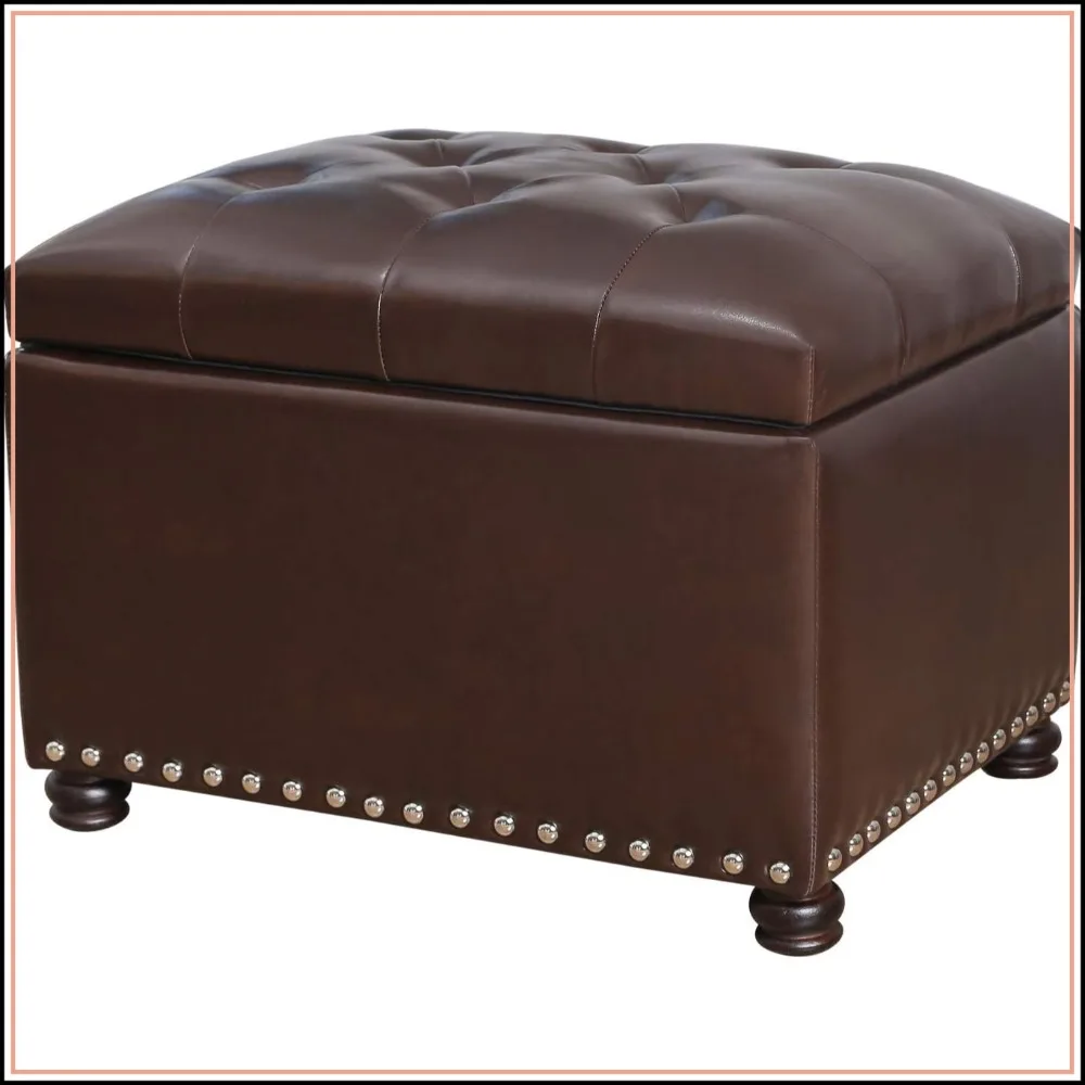 Faux Leather Storage Ottoman Bench Rectangle 24 Inch Foot Rest Ottoman Brown