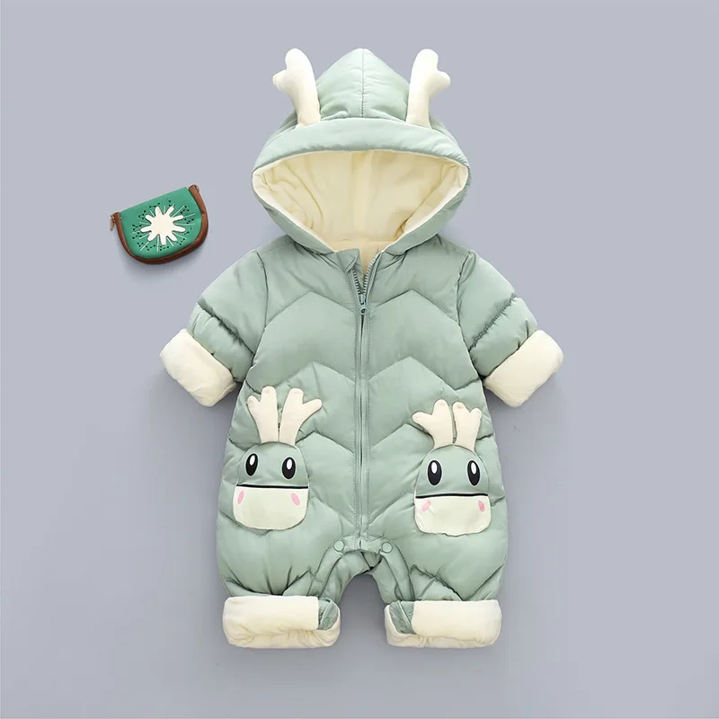 Image of Neugeborene Kleidung Winter Gemütlicher Winteroverall für Neugeborene, warmer, eng anliegender Strampler mit Kapuze, weiche aktive Spielkleidung für Babys