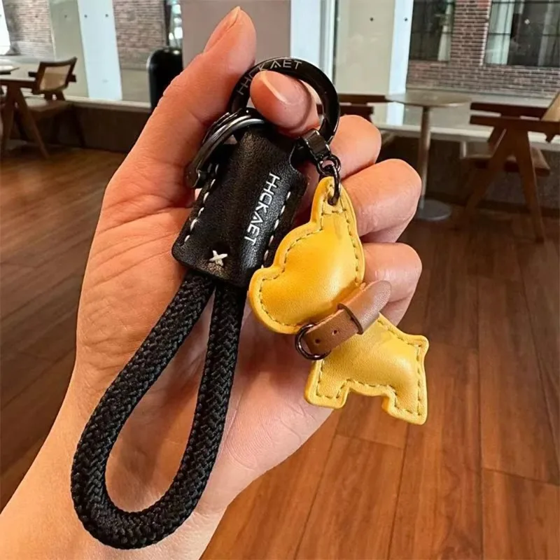 Leather Dog Keychain Braided Rope Key Chain Anti-Loss Strap Key Holder for Men Women Car Key Organizer Accessories
