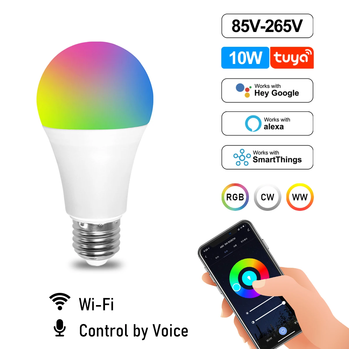 WIFI bluetooth GU10 Smart E27 E14 IoT Led Bulb Rgb Lamp Voice Control Work with Google Home Alexa Light Bulb For Home Decoration