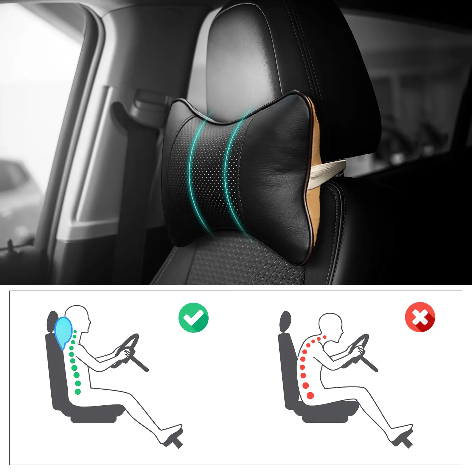 2pcs Car Neck Pillow Universal Neck Rest Headrest Cushion Protector For Comfortable Driving Posture Support Black