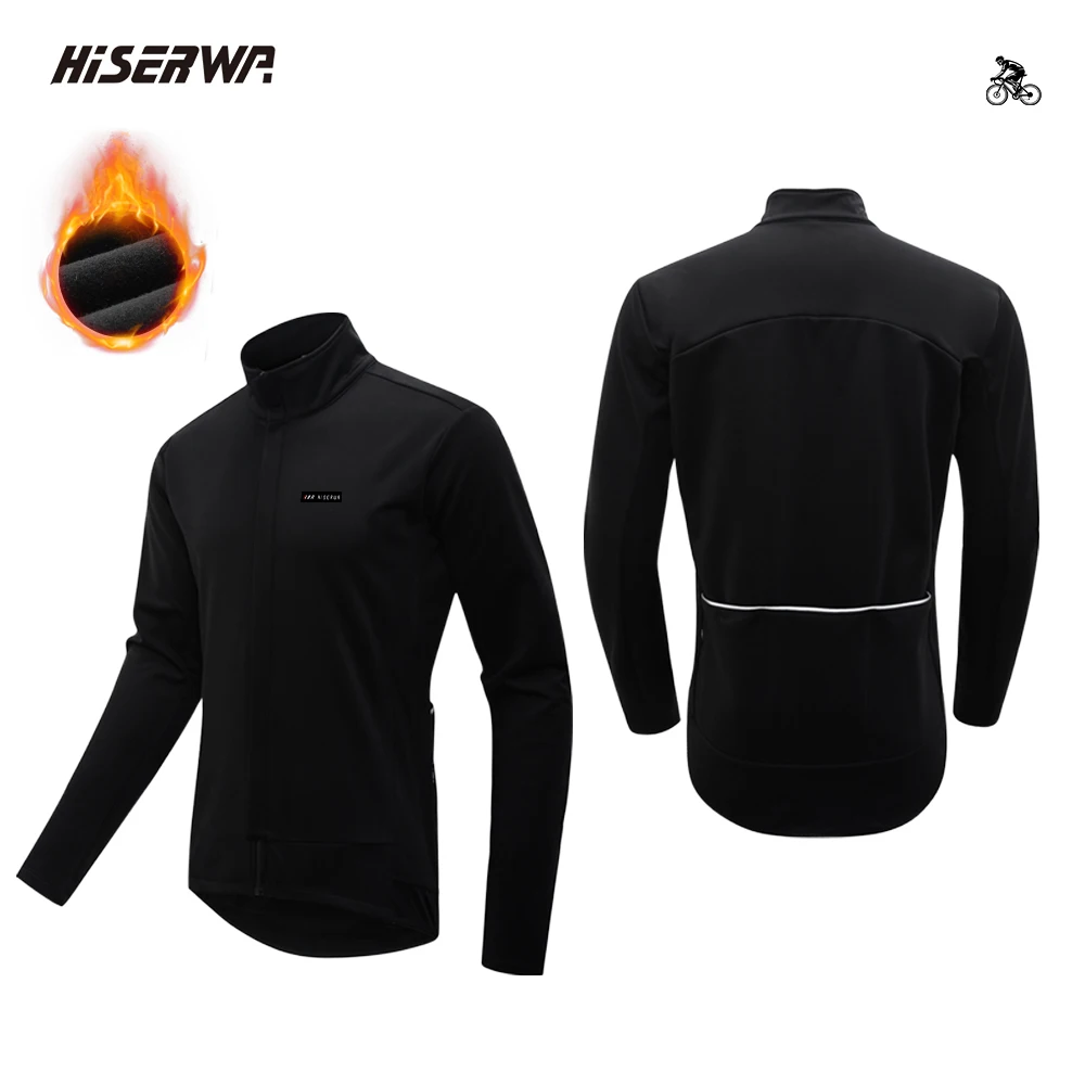 

HISERWA Winter Cycling Jacket Men Thermal Fleece Cycling Coat Long Sleeve Warm Soft Bicycle Jacket WindProof Jersey For 5~10 ℃