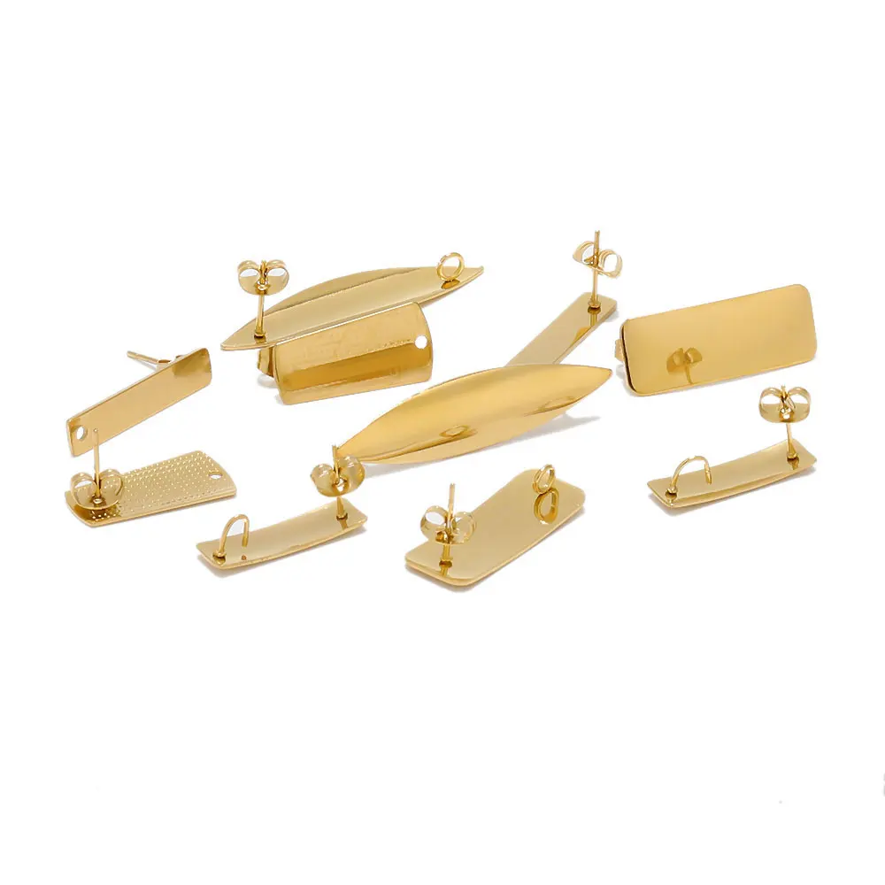 10Pcs Gold สีสแตนเลสรูปทรงเรขาคณิต Push-Back ต่างหูเม็ดกลมต่างหูการตั้งค่าผลการค้นหาเครื่องประดับ DIY ทำ