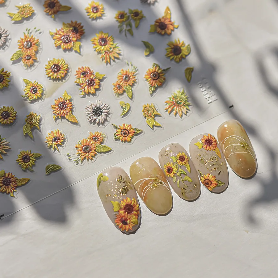 Cute Shining Autumn Nail Stickers Squirrel Sunflower Pumpkin Maple Leaf Pine Nut Biscuit Pattern Self-adhesive Nail Decoration