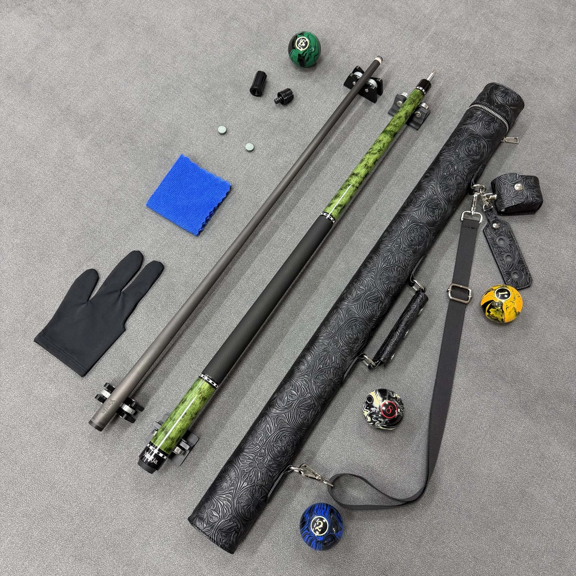Carbon Fiber Billiard Cue Set, with Low Deflection, Smooth Force Transmission, and Strong Impact Sensation