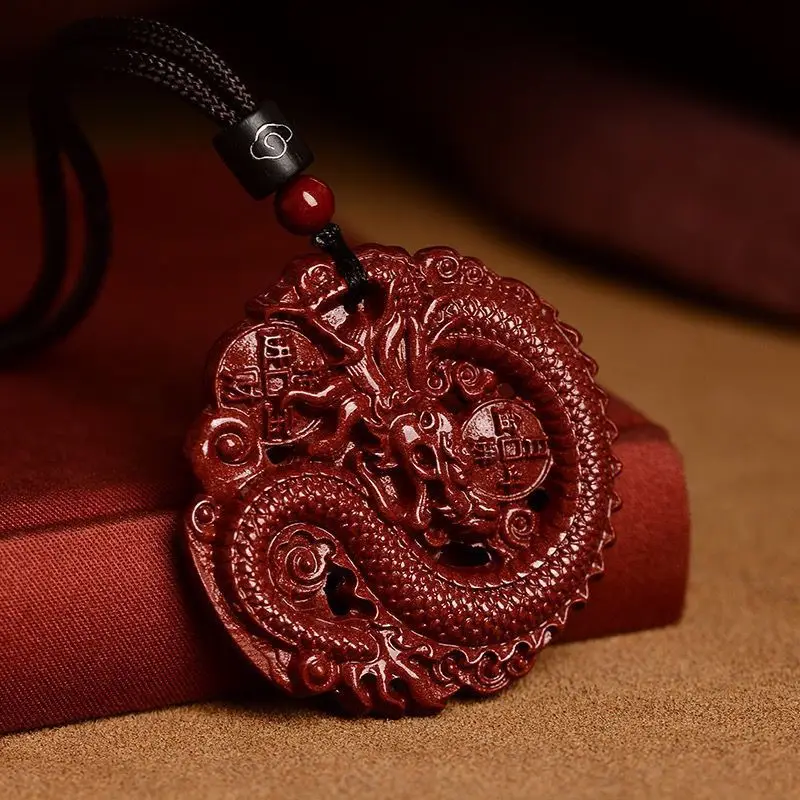 Cinnabar Pendant Men's Genuine Goods Natural Raw Ore Purple Gold Sand Flying Dragon Spinning Necklace Female Birth Year P