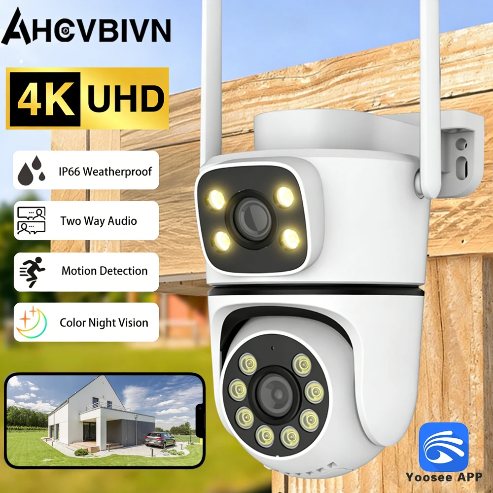 

8-мегапиксельная Wi-Fi PTZ-камера с двумя объективами и двумя экранами, камера безопасности с функцией обнаружения человека, беспроводная уличная камера наблюдения с цветным ночным видением