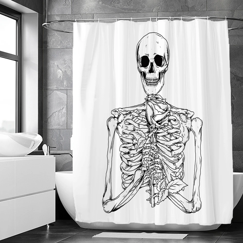 Horror Skull Skeleton Shower Curtains Halloween Theme Bath Curtain Printed Polyester Fabric Bathroom Bathtub Decor with Hooks