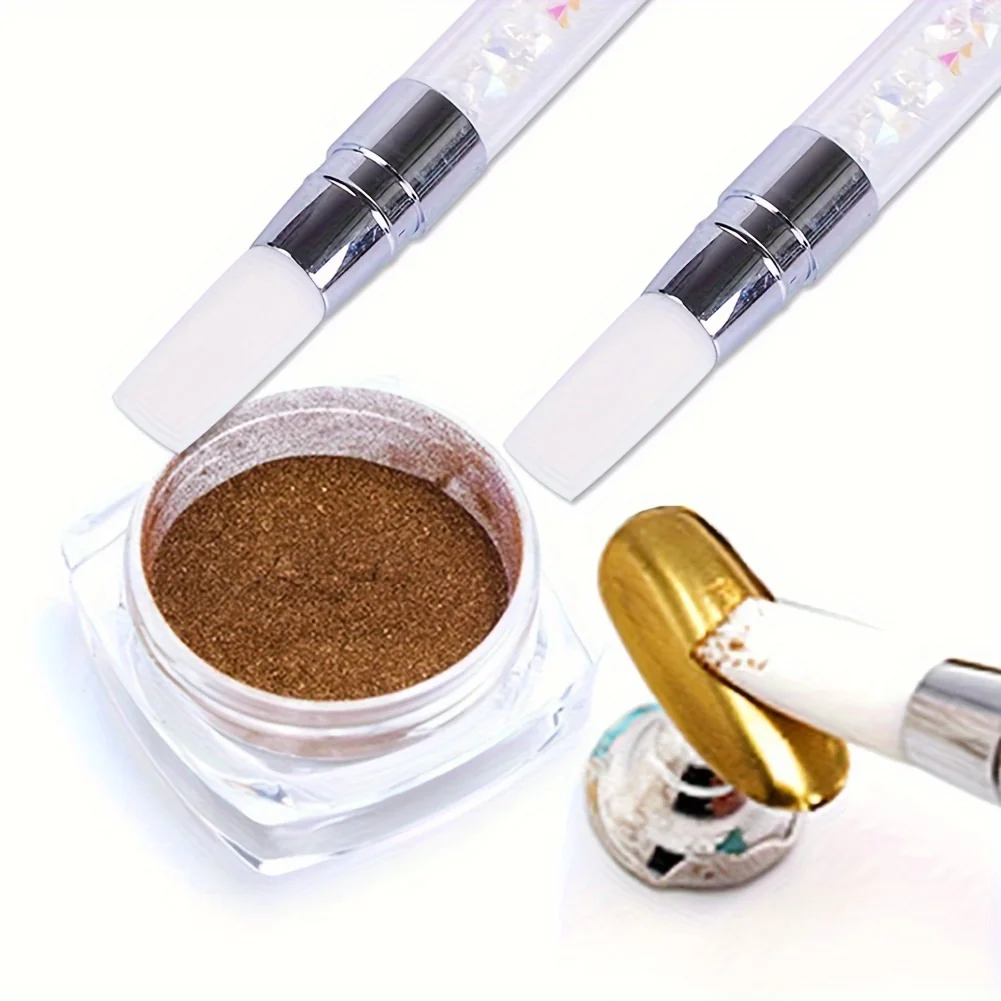 Dual-ended Silicone Nail Art Carving Pen Nail Art Brush Carving Mirror Glitter Powder Dotting Painting Nail Pen Manicure Tools