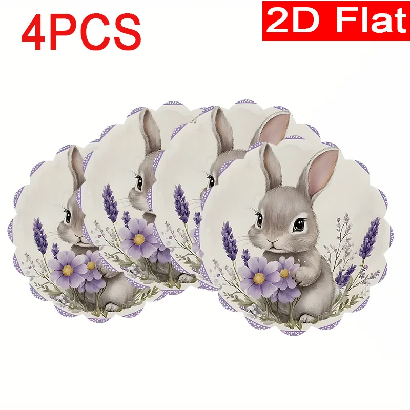 

4pcs Cute Rabbit Pattern Circular Dining Mat | 15 inch Single-Sided Polyester Party Mat for Banquet Kitchens and Restaurants
