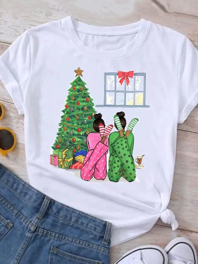 Clothing New Year Snowman Trend Sweet 90s Graphic T Shirt Print Women Holiday T-shirt Top Fashion Christmas Short Sleeve Tees