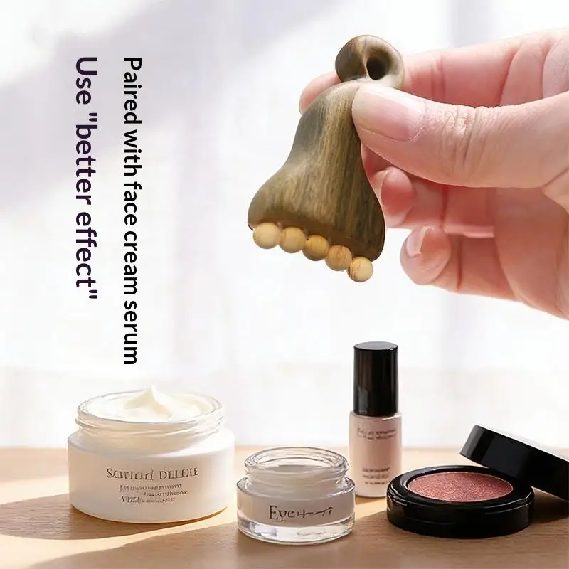 Ram Horn Bead Sandalwood Massage Comb Meridian Stimulation Facial Body Gua Sha Massager For Wellness
