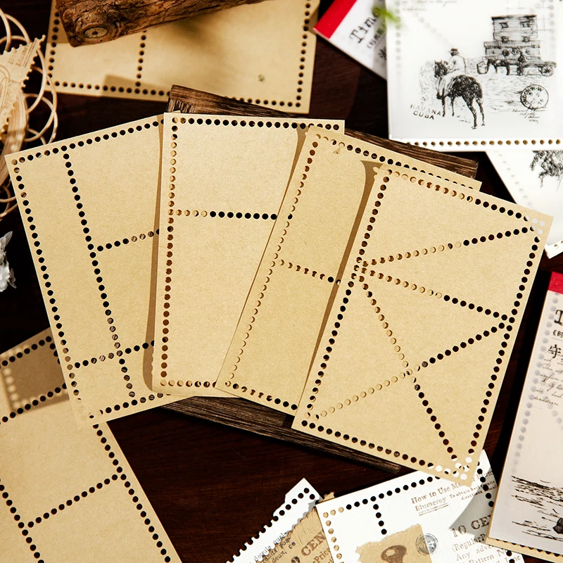 50Pcs Memo book perforated stamp frame retro classical exquisite decorative collage material paper Multi-style  4 styles