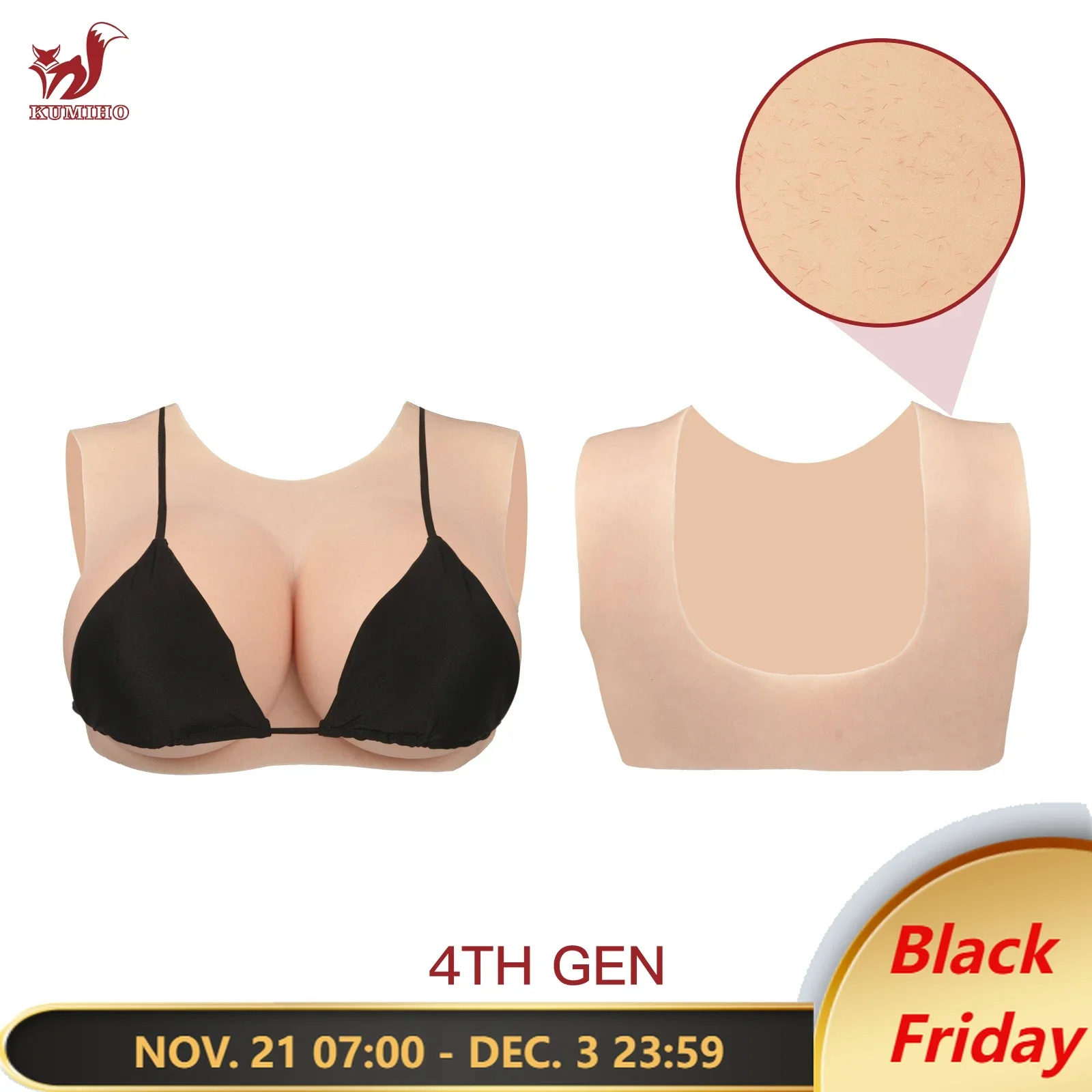 KUMIHO BCDEG Cotton Breast Forms Round Neck Cutout Sissy Fake Boobs Transgender Cosplay Crossdressing Sissy for Men Fake Chest