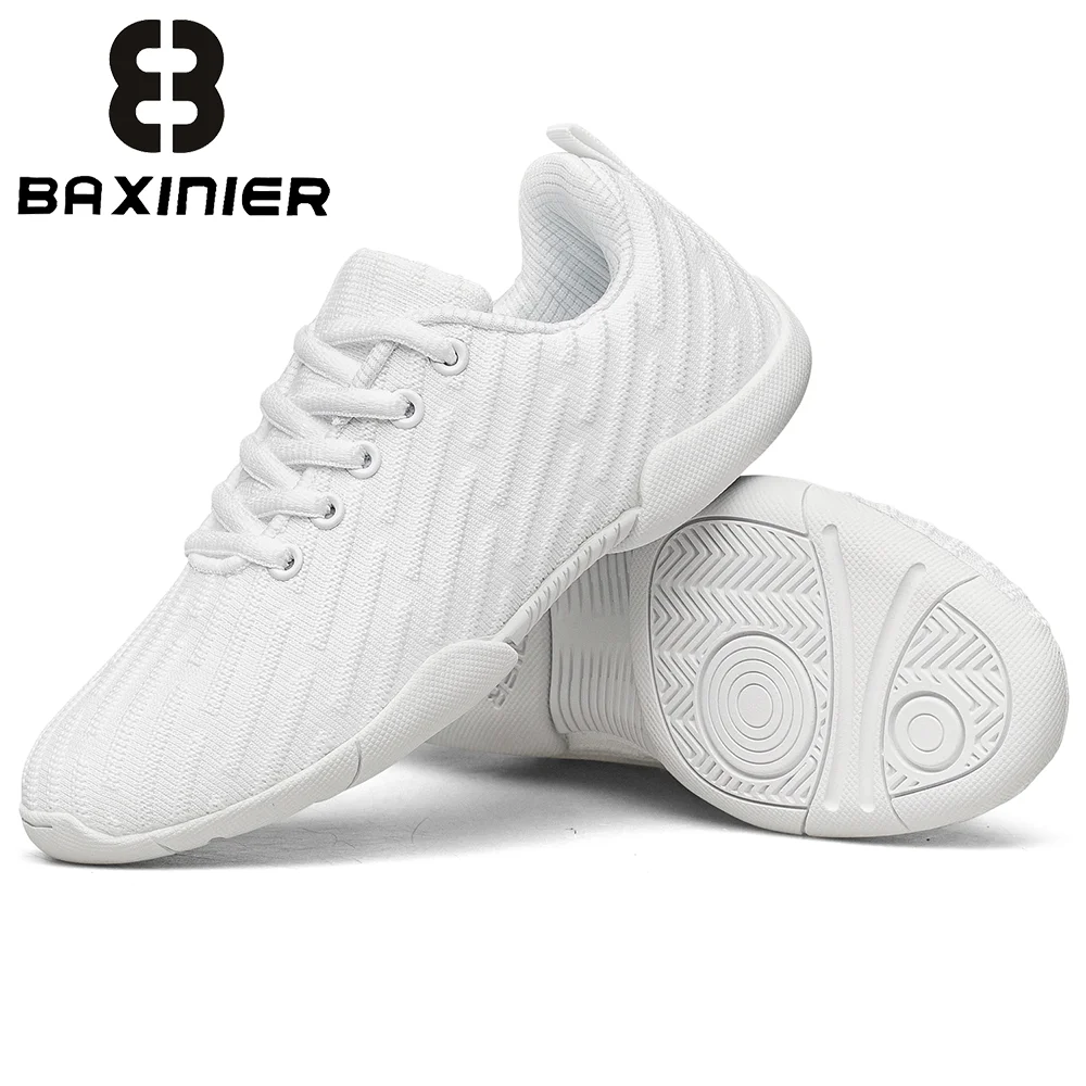 BAXINIER Kids White Junior Dance Cheer Shoes Girls Lightweight Tennis Training Competition Cushioned Non-Skid Sneakers