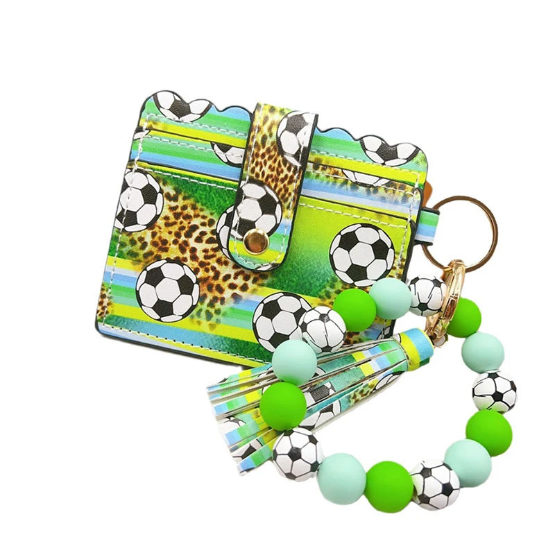 5pcs/lot  Card Holders PU Basketball Soccer Printing Short Bank Card ID Bag With Tassel Mix Color