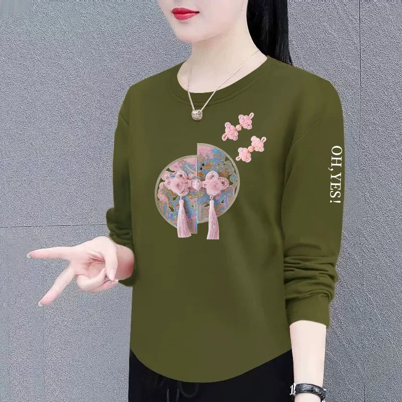 

Футболка с длинным рукавом и круглым вырезом в стиле Mommy Style, с принтом, свободного кроя, удобная, как базовый слой или верхняя одежда для женщин среднего возраста