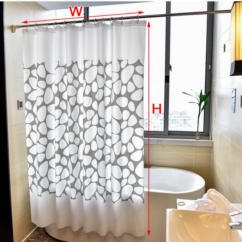 Bathroom Shower Curtain Waterproof Translucent Bath Curtains Modern Plaid Pebble Printed Bathing Partition Curtain With Hooks