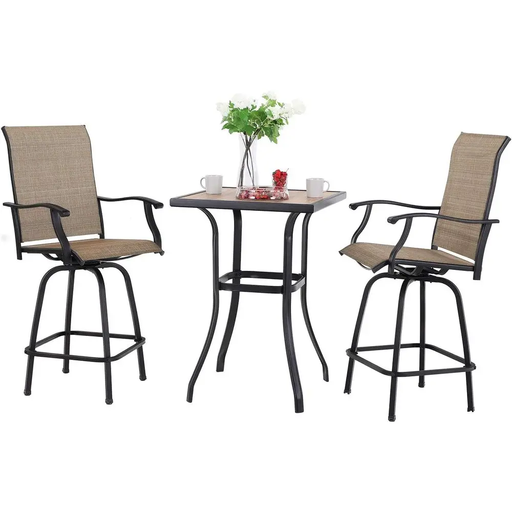 

Brown Swivel Bar Chairs and Wood-Like Square Table Outdoor Patio Bar Set
