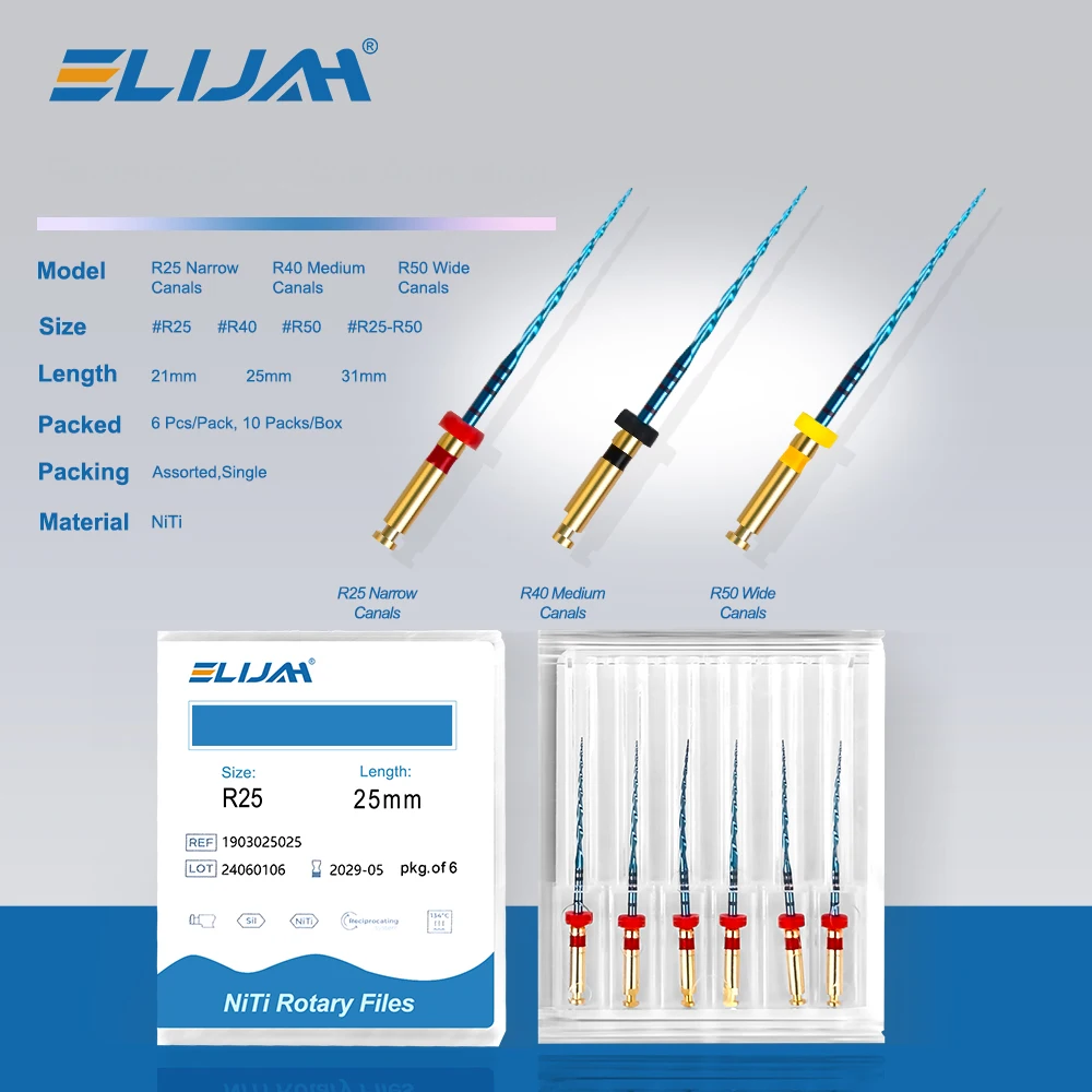 SYJH 10Packs/Box Dental Reciprocating Blue Endodontic 21/25/31mm Files R25/40/50 Only One Engine Use Niti Rotary Root Canal File