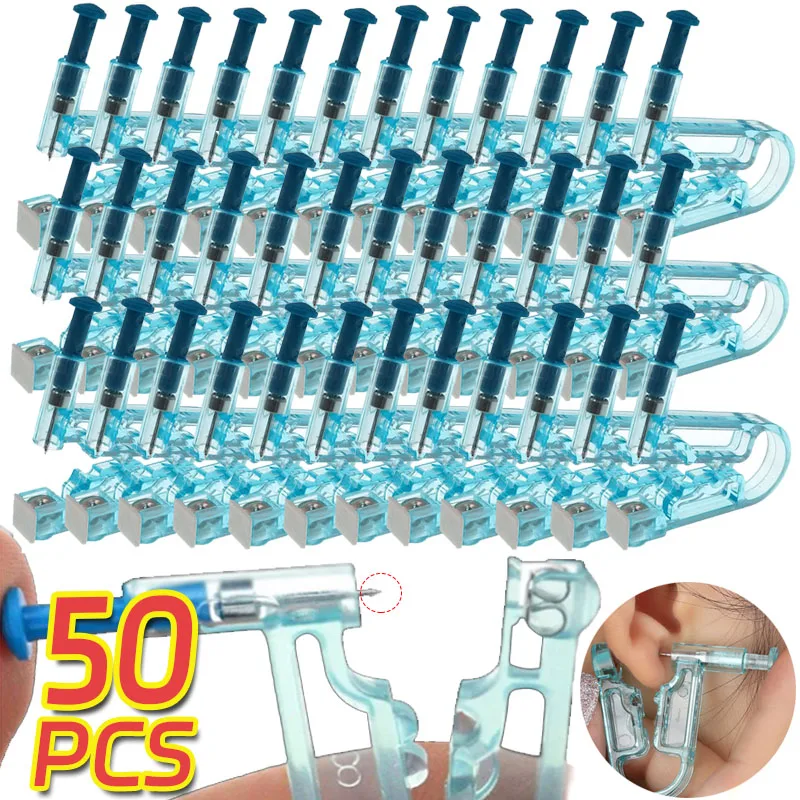 Disposable Safety Ear Piercing Gun 1/50Pcs Asepsis Healthy Ear Studs Piercer Tool No Pain Sterile Body Ear Nose Lip Piercing Kit