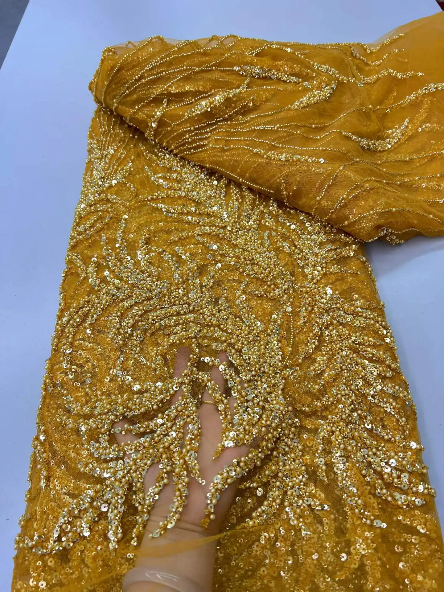 

Африканское роскошное тяжелое кружево ручной работы с бисером, пайетками, французским тюлем, бисерным кружевом, для свадебных торжеств, высокое качество, 2026, 5 ярдов