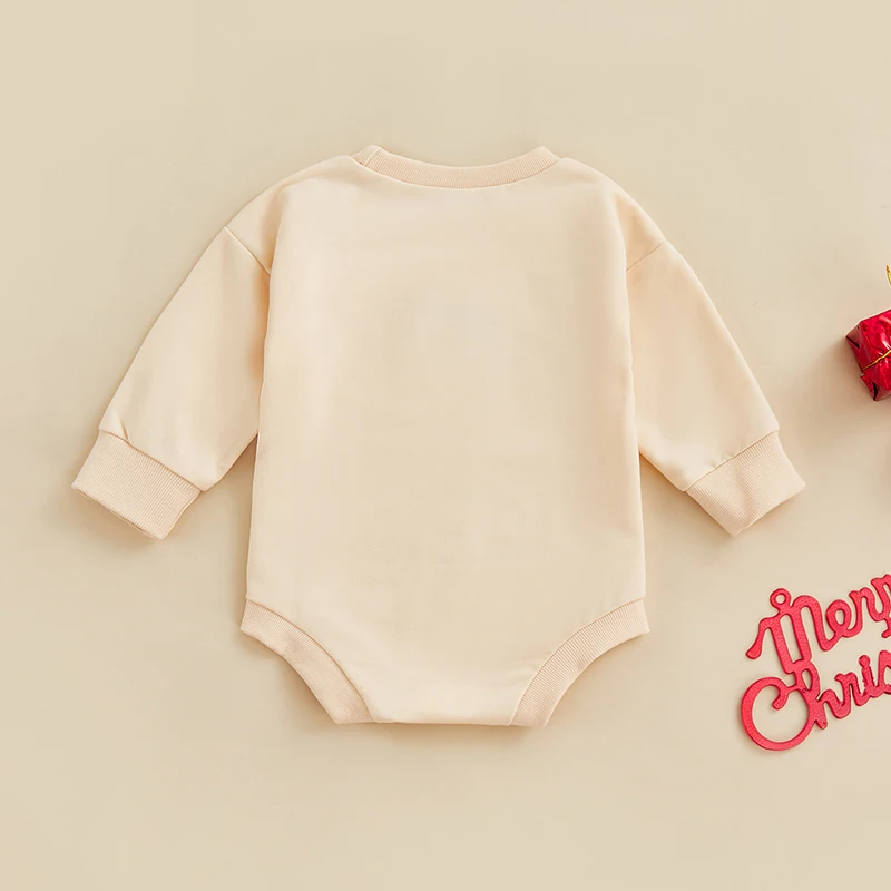 Infants Baby Boys Girls Christmas Romper Long Sleeve Crew Neck Letters Print Sweatshirts Bodysuit Jumpsuits Xmas Outfits