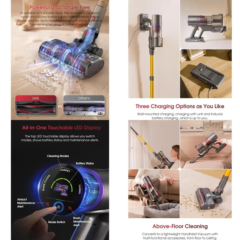 High-Power 580W 50000Pa Vacuum Cleaner with 70-Minute Runtime, LED Display, Suitable for Home, Pet Hair, Carpets, and Cars