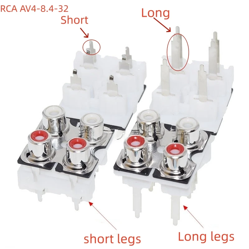 10pcs 4Pole 6Pin RCA Female Audio Video Plug AV Connector Socket Connector AV4-8.4-32 White + Red PCB Parts