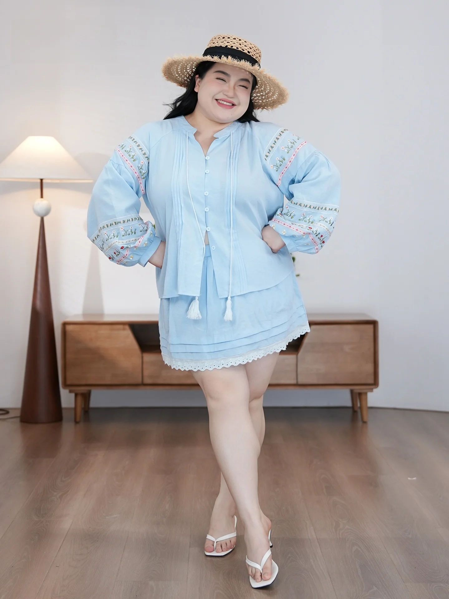 

n Sle Summer Vaion Stitching Large Size Women's Clothing Set Cotton Lyocell Nylon Fabric Long Sve Regular Length