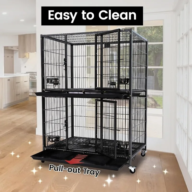 New 37"  Two Tier Pet Dog Cat Cage with Feeding Door and Bowls