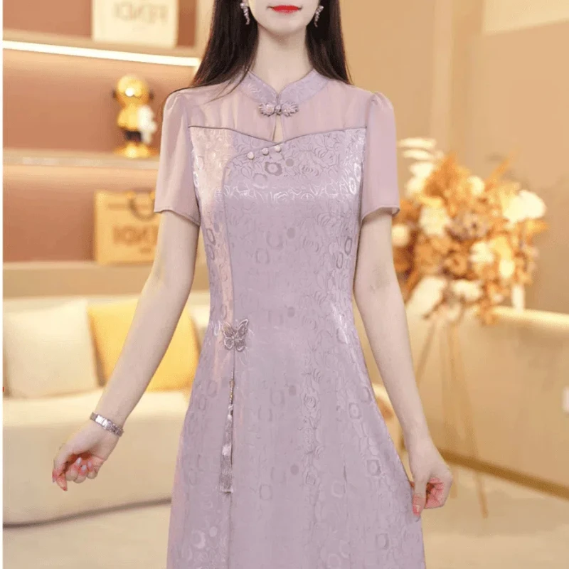 Large Size Temperament Dresses 2024 New Pattern Women\'s Clothing Summer New Chinese Style High-grade Hollow Out Slim Clothes