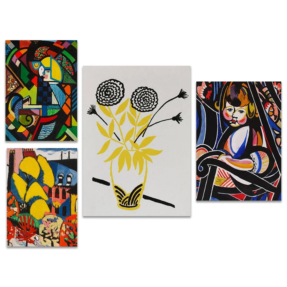 

Henry Lyman Sahn, tree, plant, child in rocking chair, vase, bouquet, geometric shapes, Modern Cubism exhibition poster