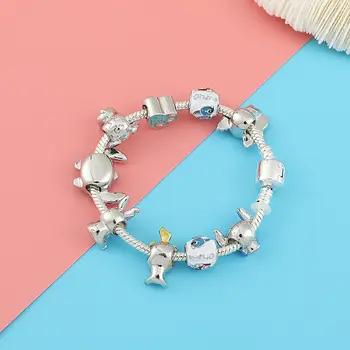 迪士尼串珠手鍊,莉蘿與史迪奇卡通可愛金屬吊墜手鐲,DIY串珠鏈條首飾禮品配飾,適合女性和兒童 10 最佳銷售 潘朵拉手鐲 - №3