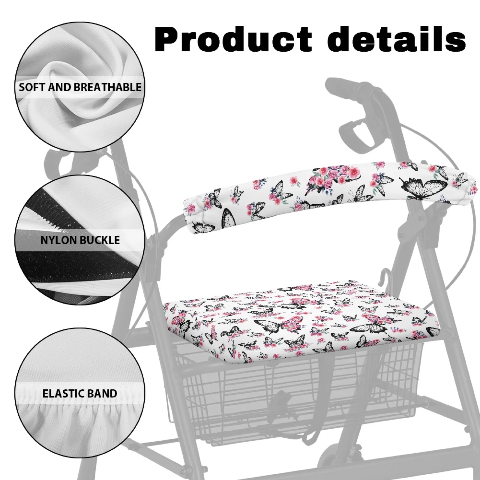 Coloranimal Butterfly Floral Pack of 2 Rollator Seat Back Covers Easy to Clean Walker Seat Cover for Friends view 5