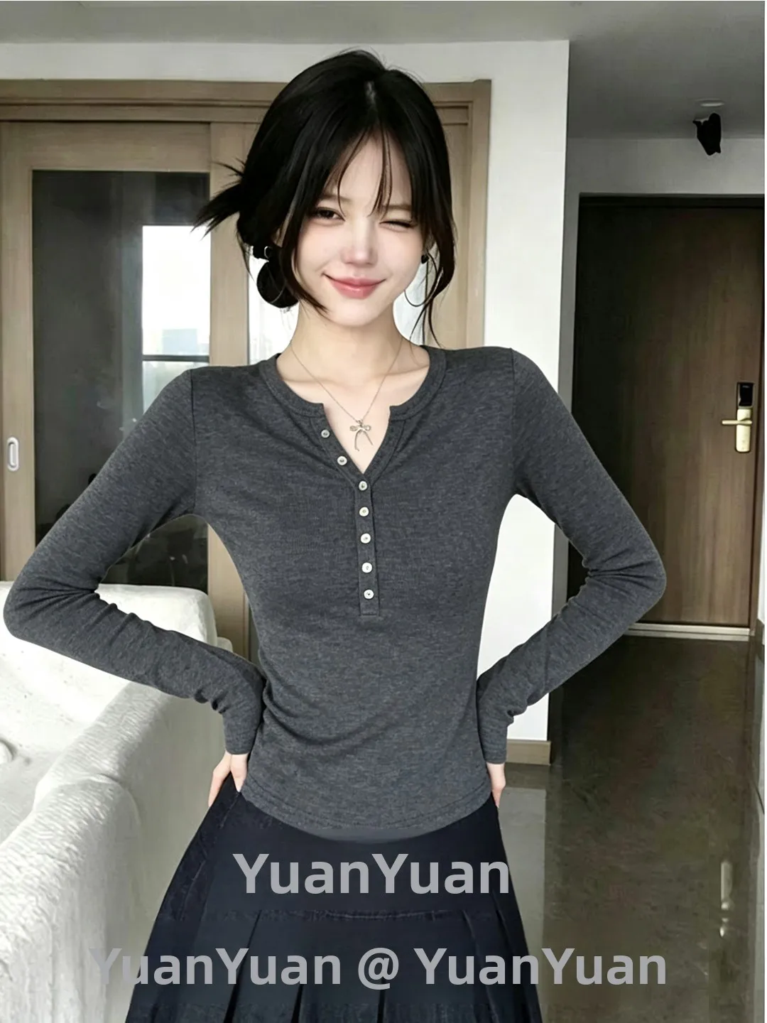 Slim Fit Long Sleeve Knitted Sweater Women's Button up Half Collar Autumn Winter New Style Versatile Casual Comfortable Breat...