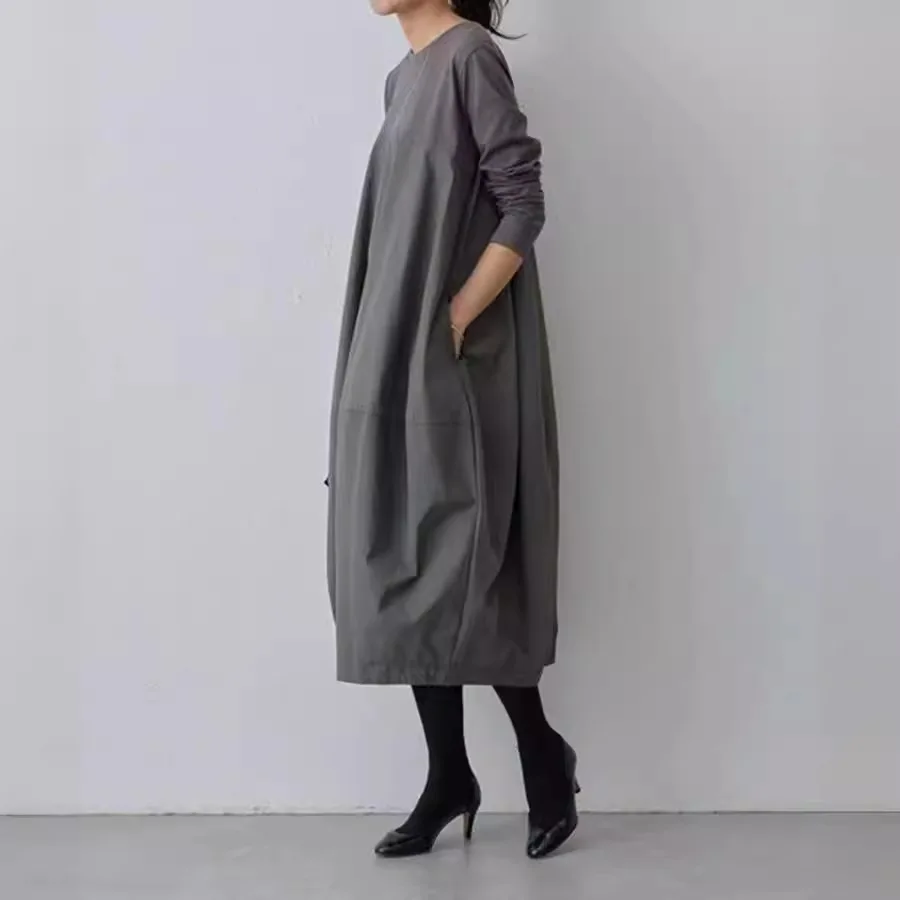 Długa sukienka dzianinowa na jesień i zimę z okrągłym dekoltem, rękawami patchworkowymi, maxi, w stylu koreańskim, codzienna moda damska, długa sukienka 2025