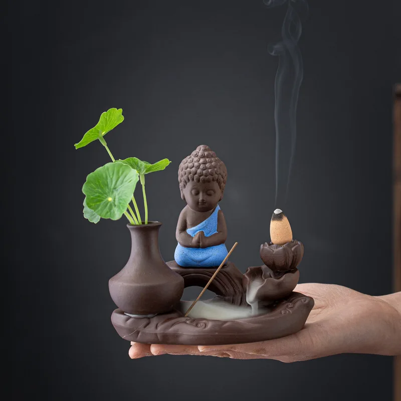 Buddha Backflow Incense Burner Ceramic Monk Home Decor Temple Buddhist Supplies Waterfall Landscape Decoration view 5