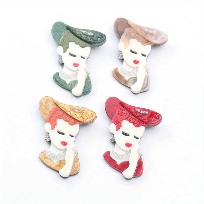 Girl Wearing Hat Acrylic Acetate Autumn/winter Coat Brooch Sheet Pin Corsage Accessory