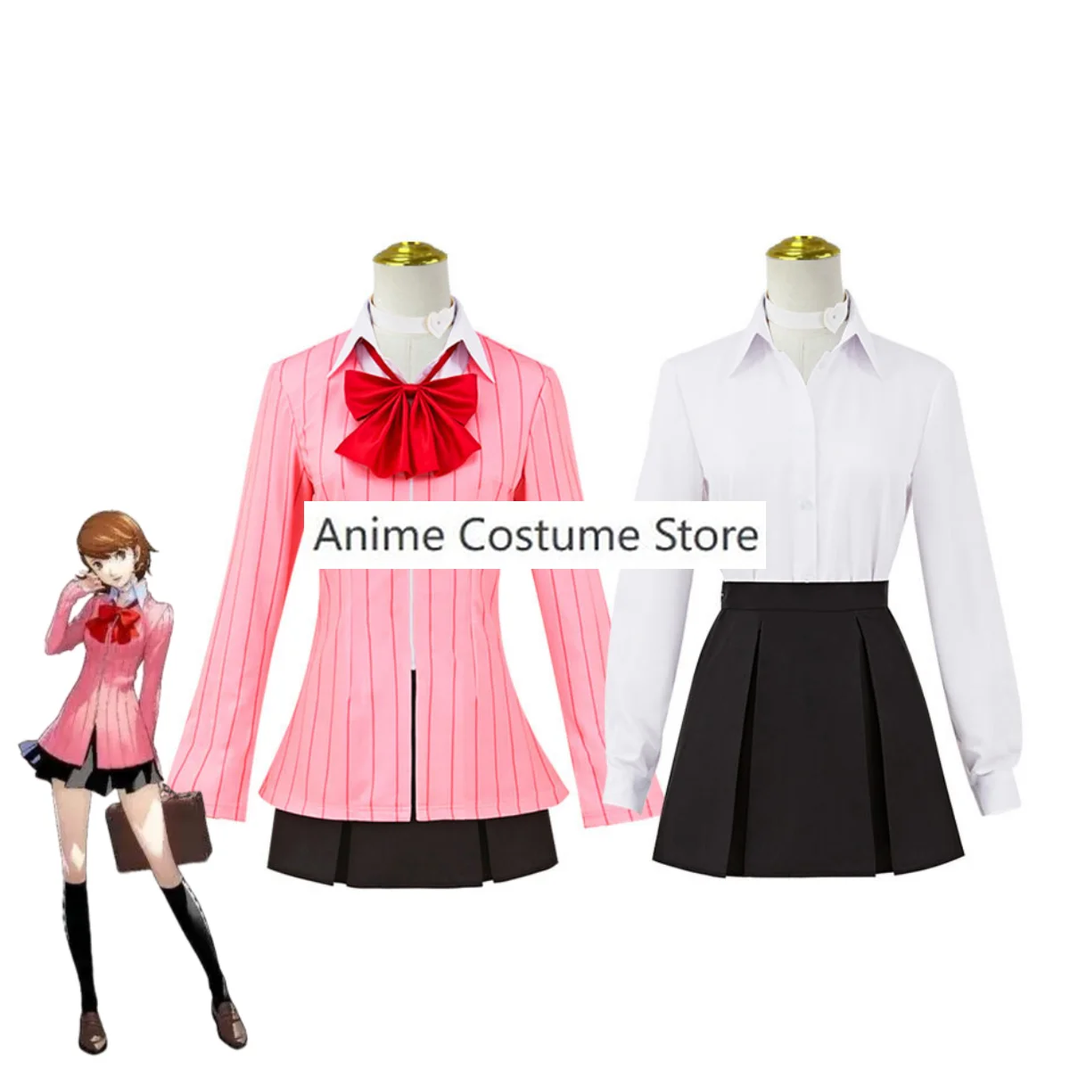 Disfraz de Cosplay del juego Anime PERSONA3 Yukari Tamba para mujer adulta, traje de Carnaval Sexy, camisa a rayas de noche con Luna, abrigo, falda y peluca