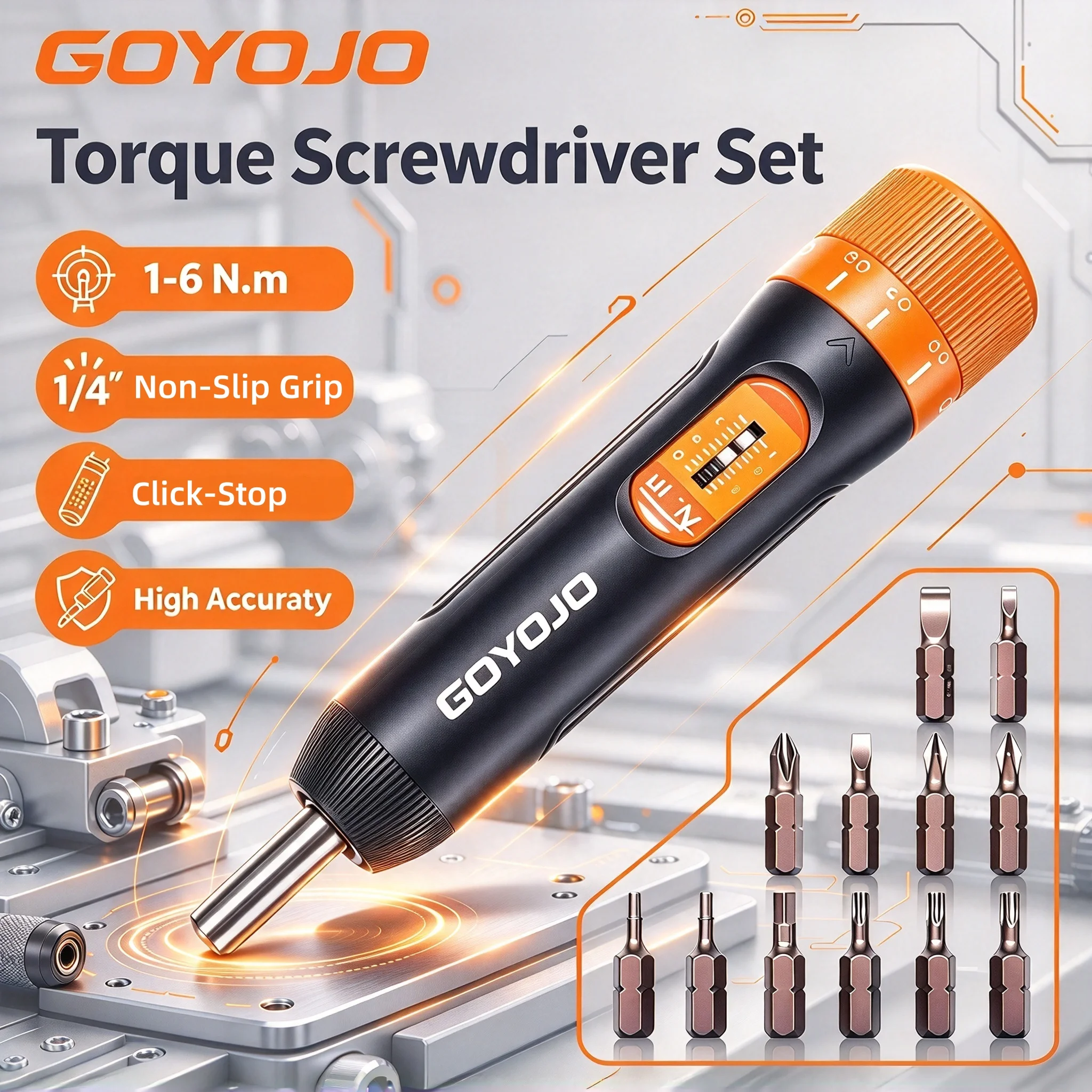 GOYOJO Torque Screwdriver Set 1/4' 6.35 Hexagonal 10~70in.lb & 1-6N.m Presetting Torque Values For Bike Maintenance Tool Repair