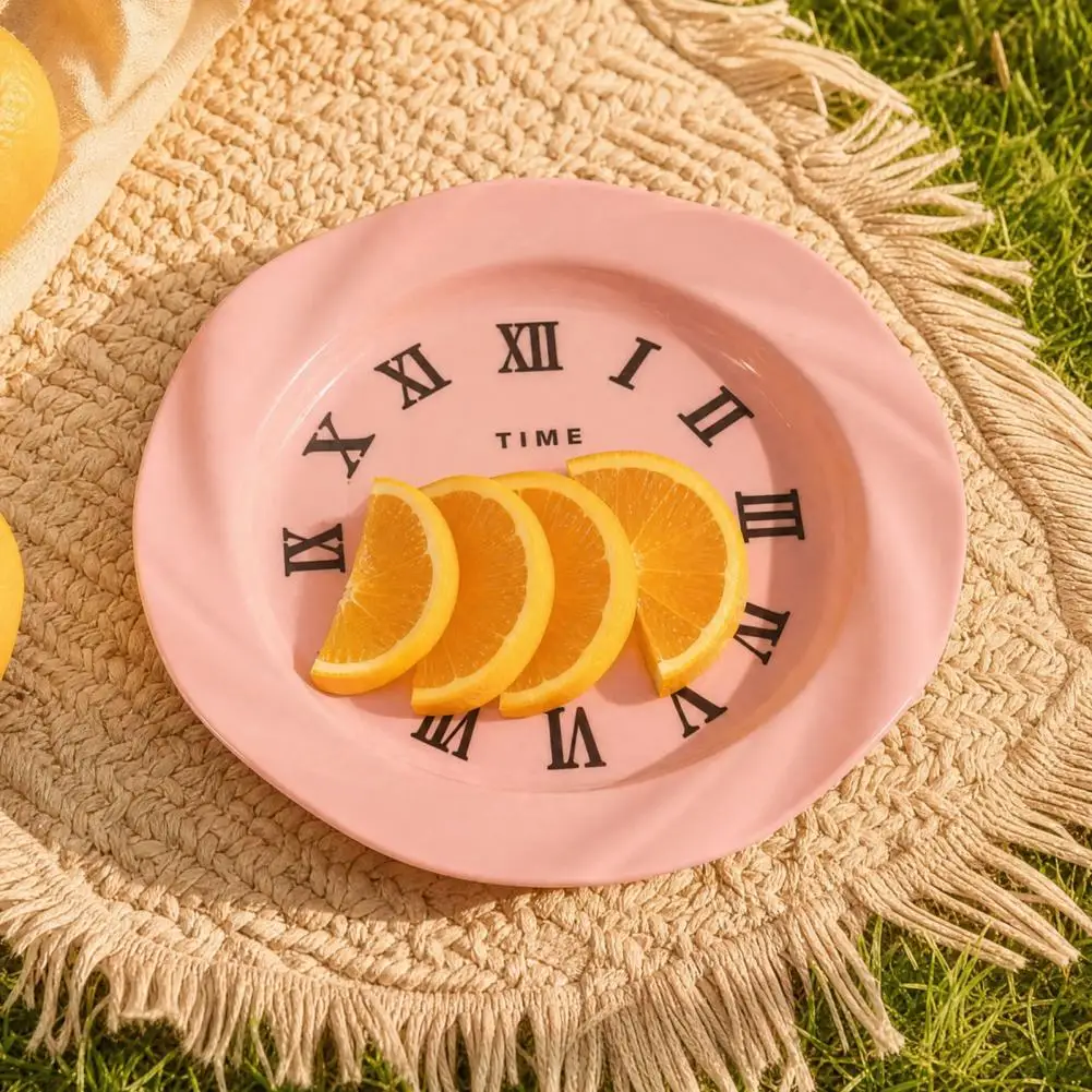 Fruit Plate Plastic Fruit Plate Round Small Serving Plate with Clock Pattern Decorative Appetizer Dish Candy Fruit for Veggie