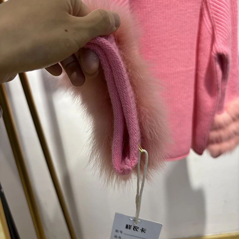 2025 Women Winter Thick Blue Natural Fox Fur Girl Autumn Classic Colorful Sweater Knitted Coat